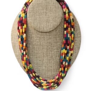 Wooden Beaded Multi-Strand Necklace Boho 22”